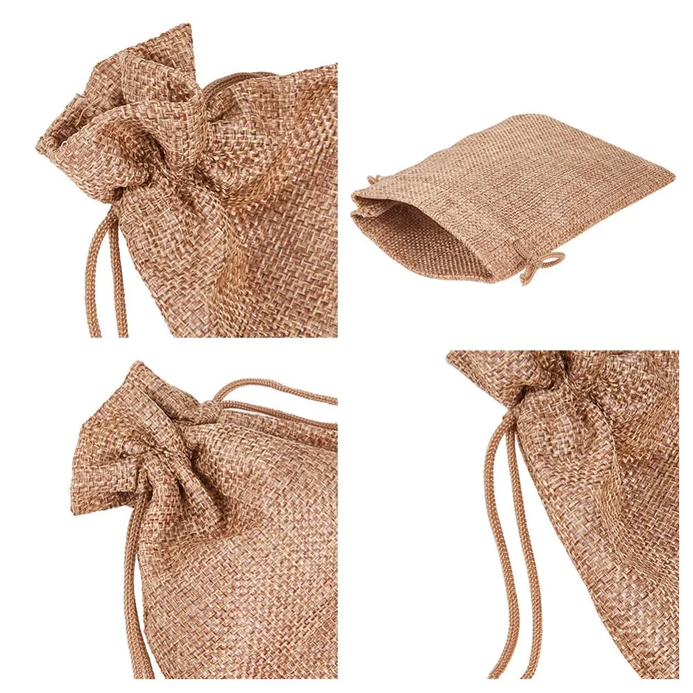 1 Set 24PCS Burlap Bags with Drawstring Gift Bags Jewelry Pouch for Wedding Party Treat and DIY Craft - 7 x 5 Inch, Linen and Cream