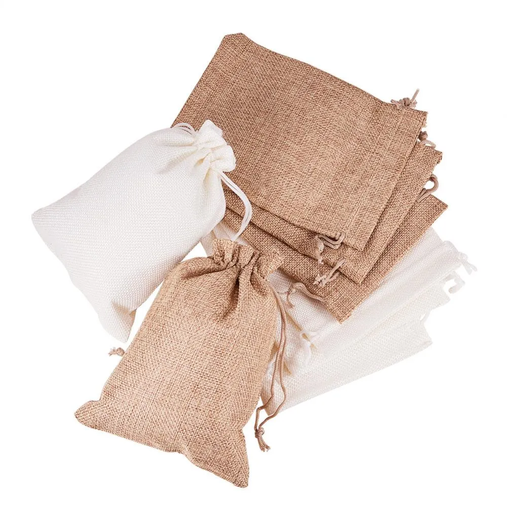 1 Set 24PCS Burlap Bags with Drawstring Gift Bags Jewelry Pouch for Wedding Party Treat and DIY Craft - 7 x 5 Inch, Linen and Cream