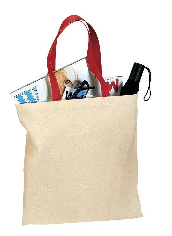 12 ct 100% Cotton Value Tote Bag with Contrast Handles - By Dozen