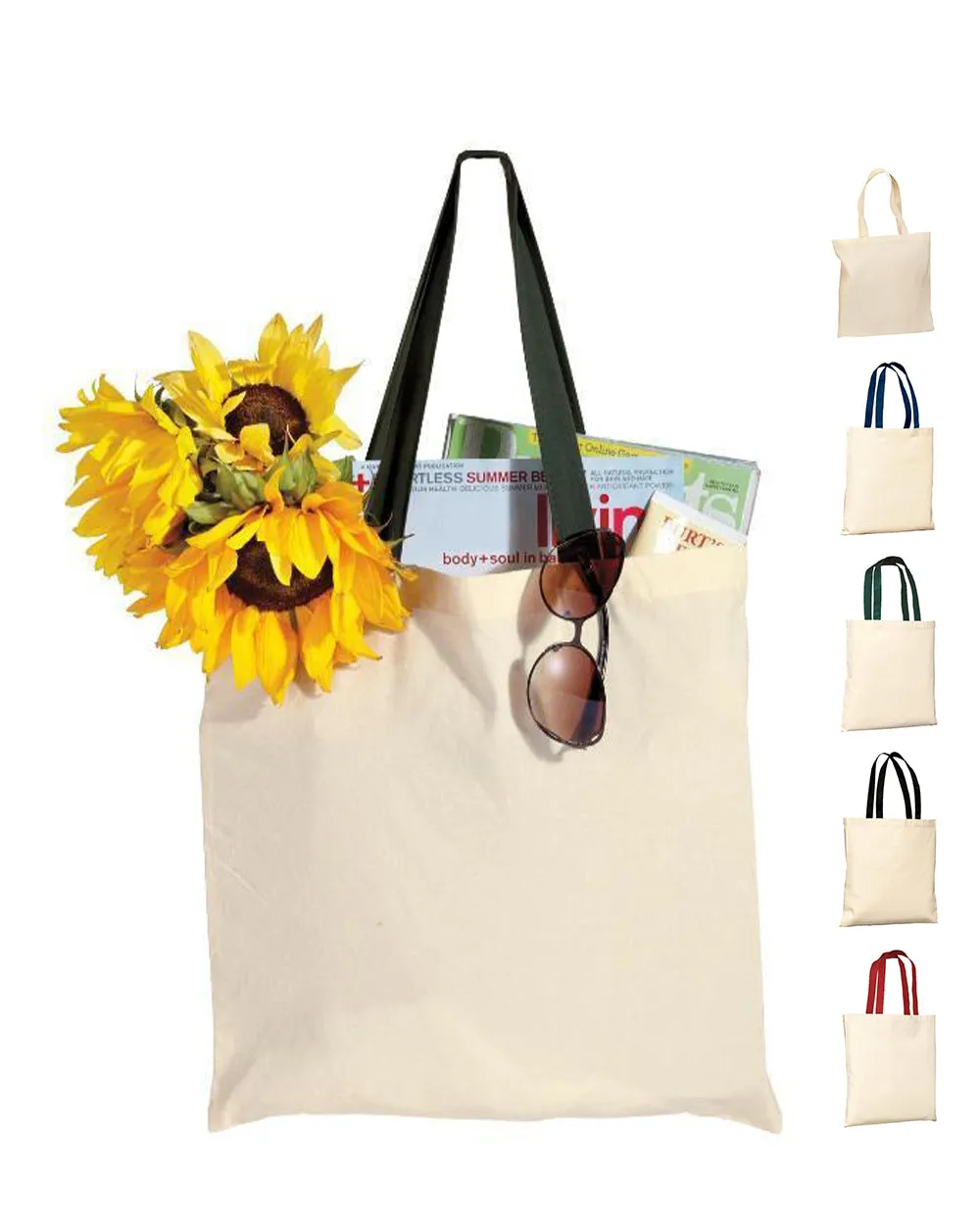 12 ct 100% Cotton Value Tote Bag with Contrast Handles - By Dozen