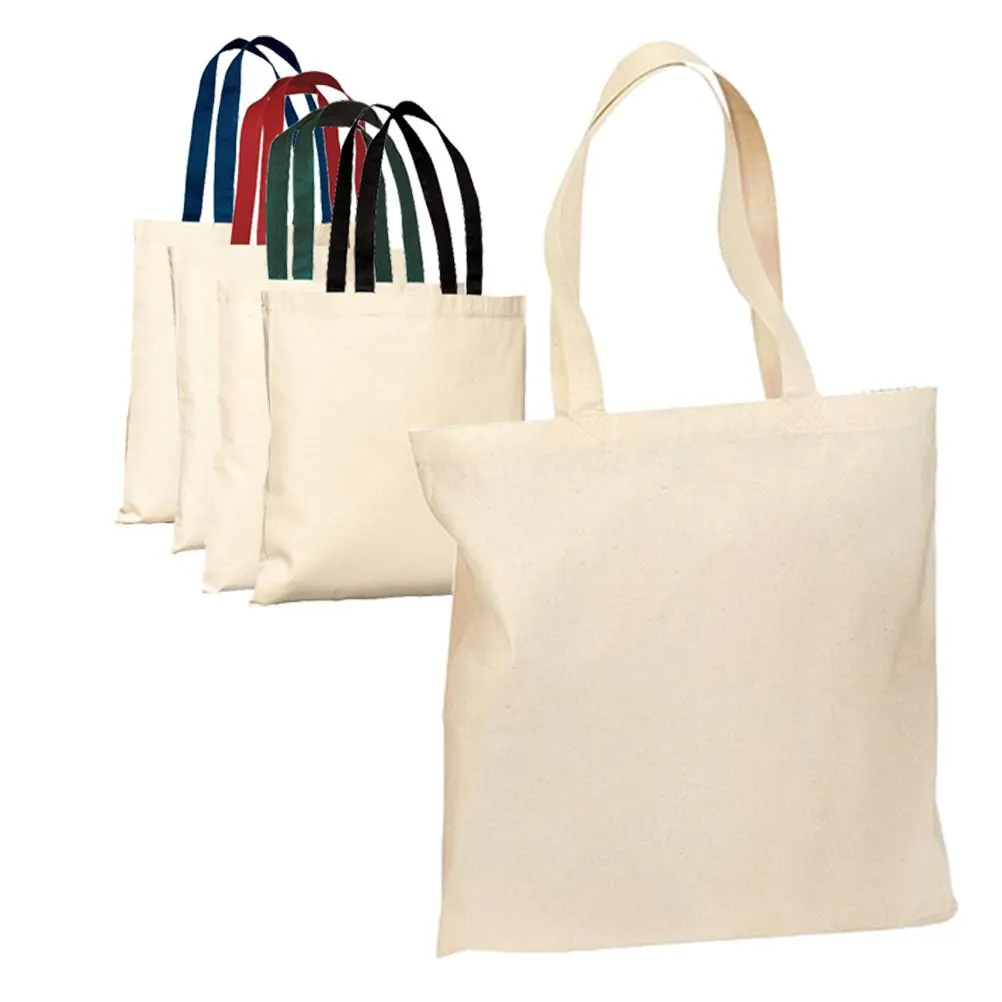 12 ct 100% Cotton Value Tote Bag with Contrast Handles - By Dozen