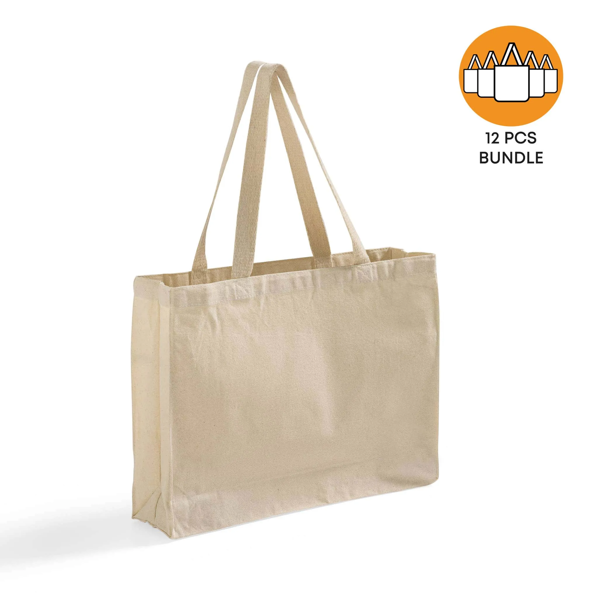 12 ct Full Gusset Heavy Canvas Affordable Horizontal Tote Bags - By Dozen