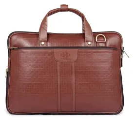 14 inch Laptop Briefcase - Premium Vegan Leather | 3 Compartments | Cinnamon