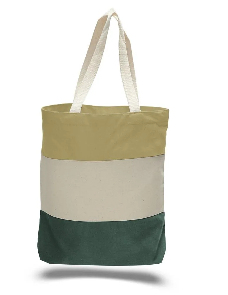 144 ct Wholesale Heavy Canvas Tote Bags Tri-Color - By Case