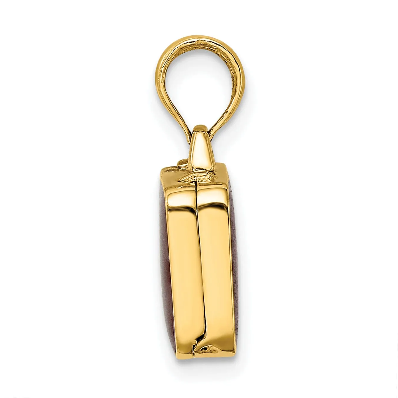 14K Yellow Gold Polished Brown Enamel Finish 3-Dimensional Briefcase Opens Design Charm Pendant