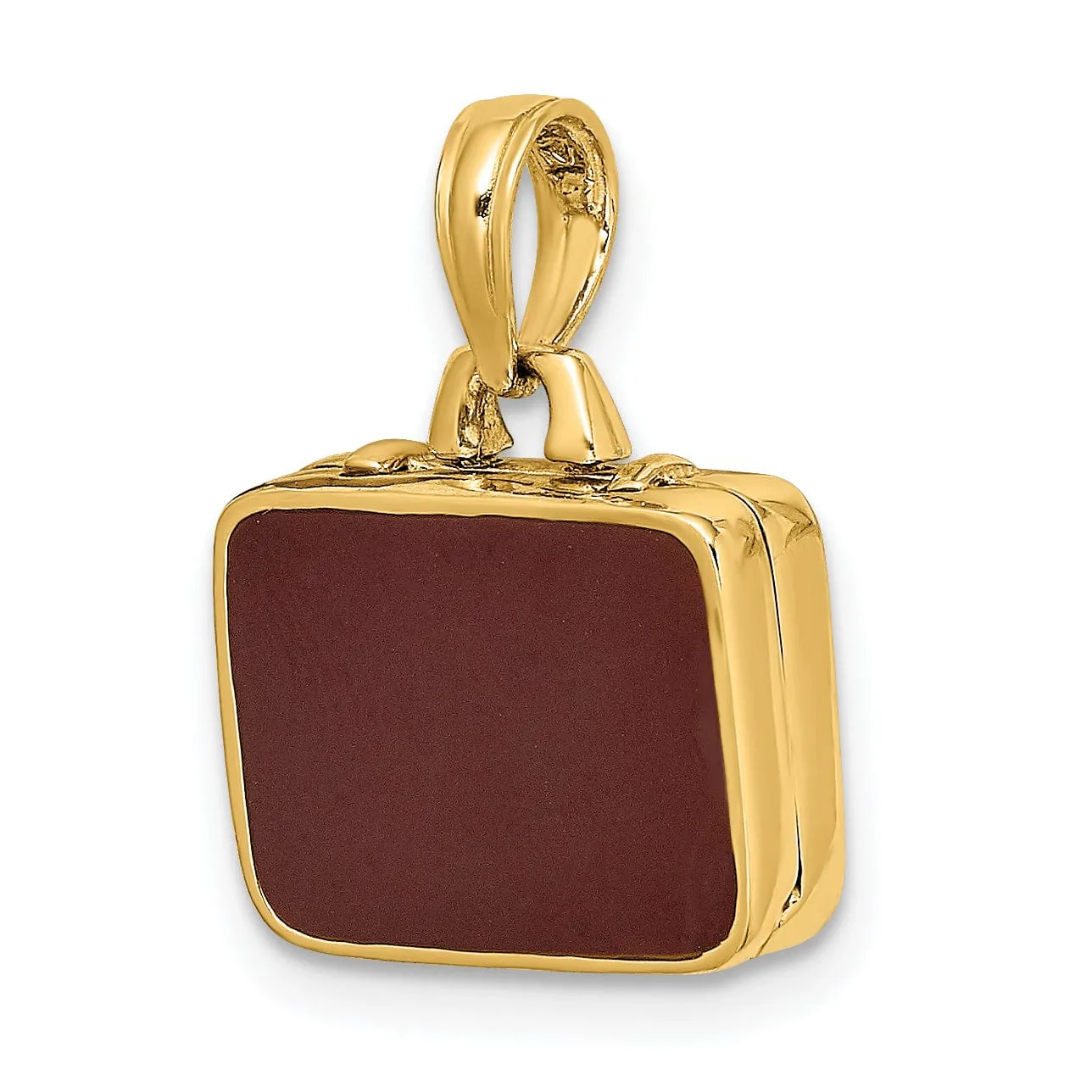 14K Yellow Gold Polished Brown Enamel Finish 3-Dimensional Briefcase Opens Design Charm Pendant