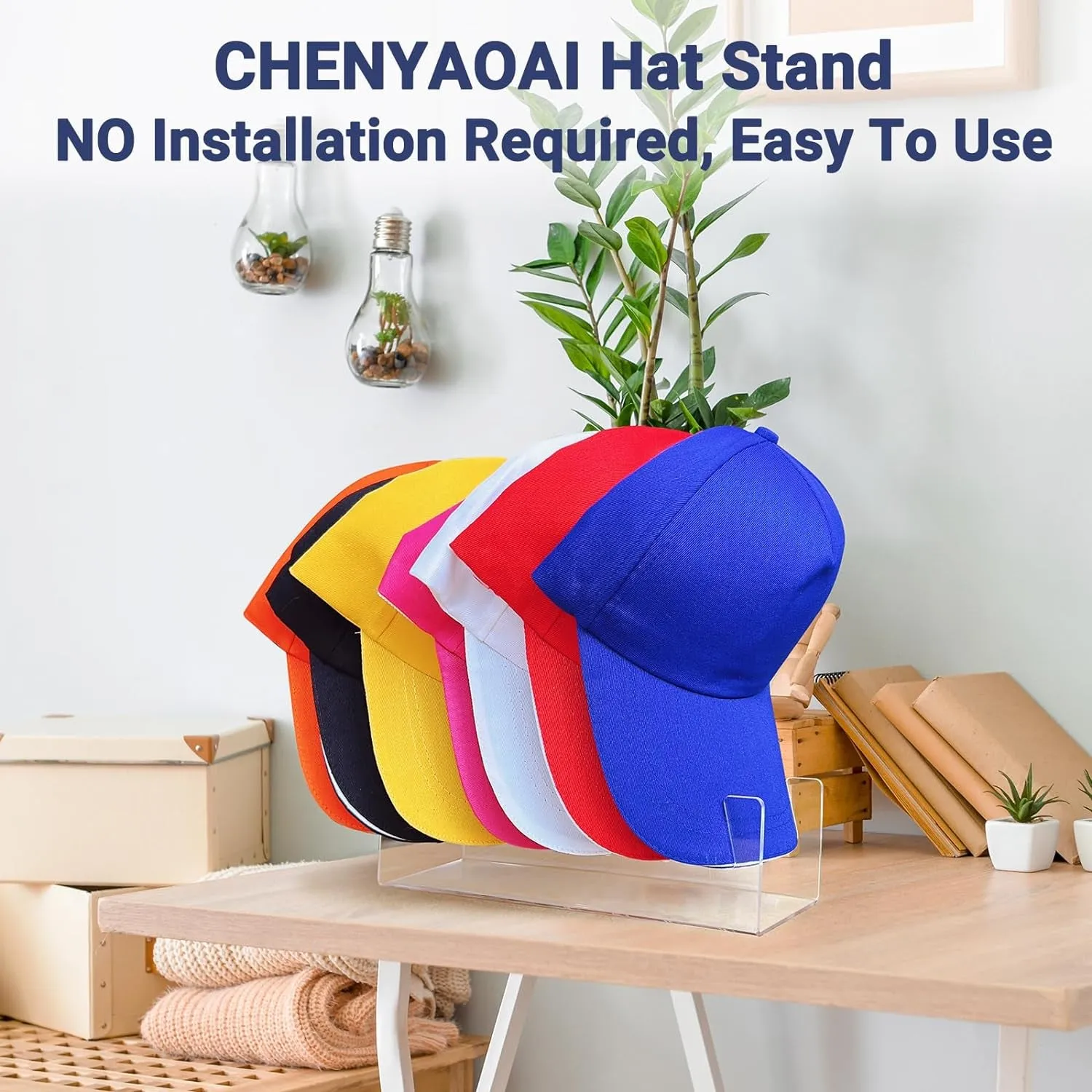 2 Pack Hat Stand for Baseball Caps Display and Organizer, No Install Acrylic Hat Holder for 14 Baseball Caps for Bedroom, Closet, Dresser 2024 New (Clear)