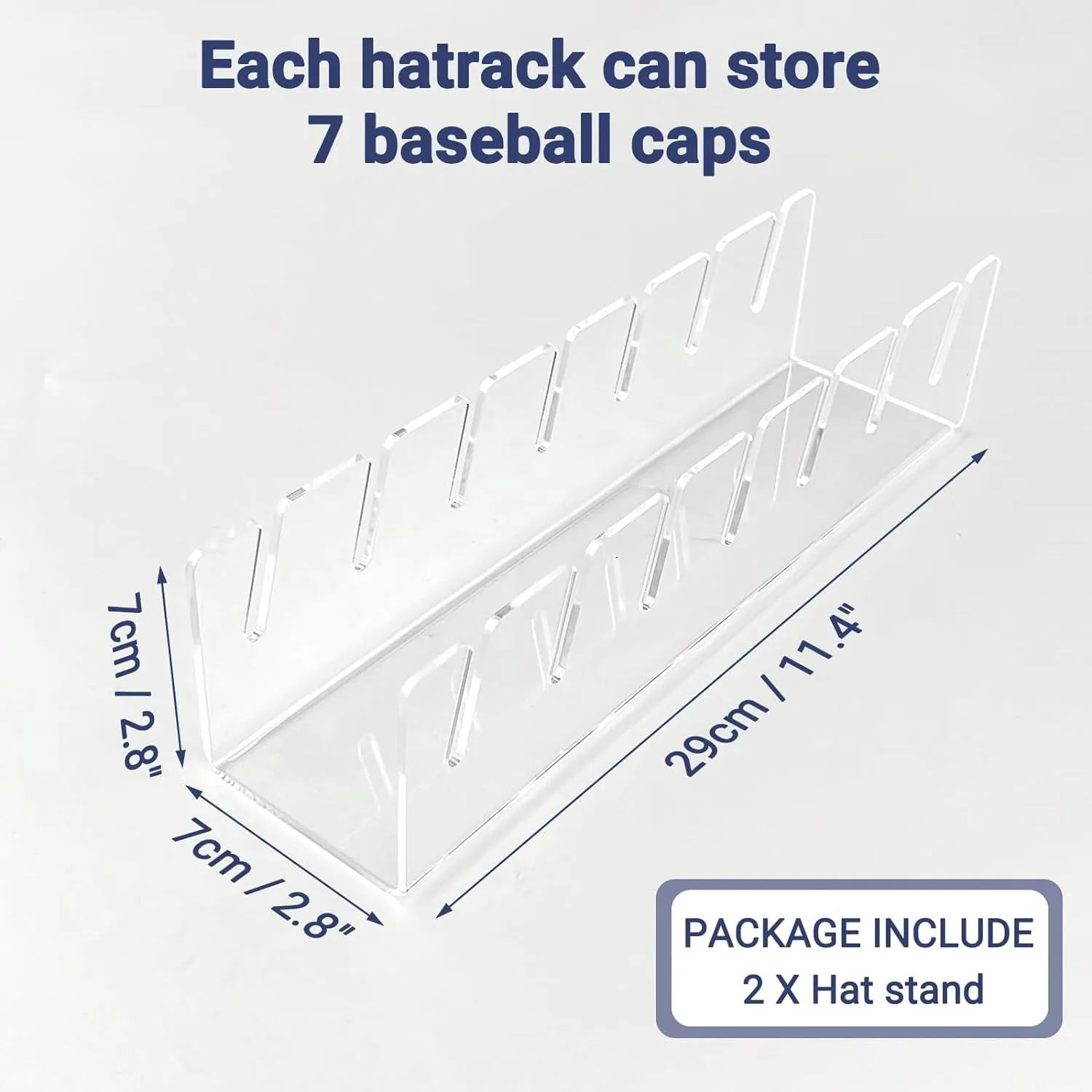 2 Pack Hat Stand for Baseball Caps Display and Organizer, No Install Acrylic Hat Holder for 14 Baseball Caps for Bedroom, Closet, Dresser 2024 New (Clear)