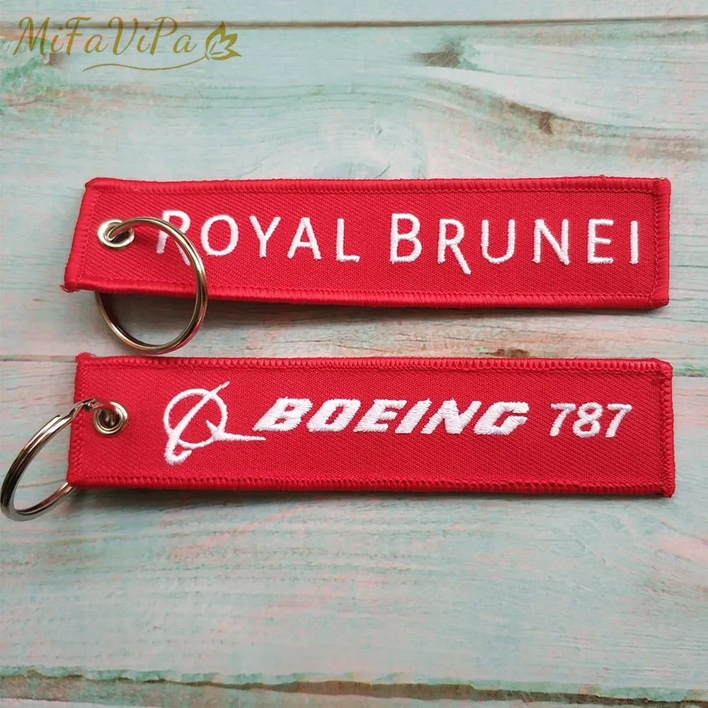 2 PCS A ROYAL BRUNEI B BOEING 787 EMBROIDERY KEY CHAINS