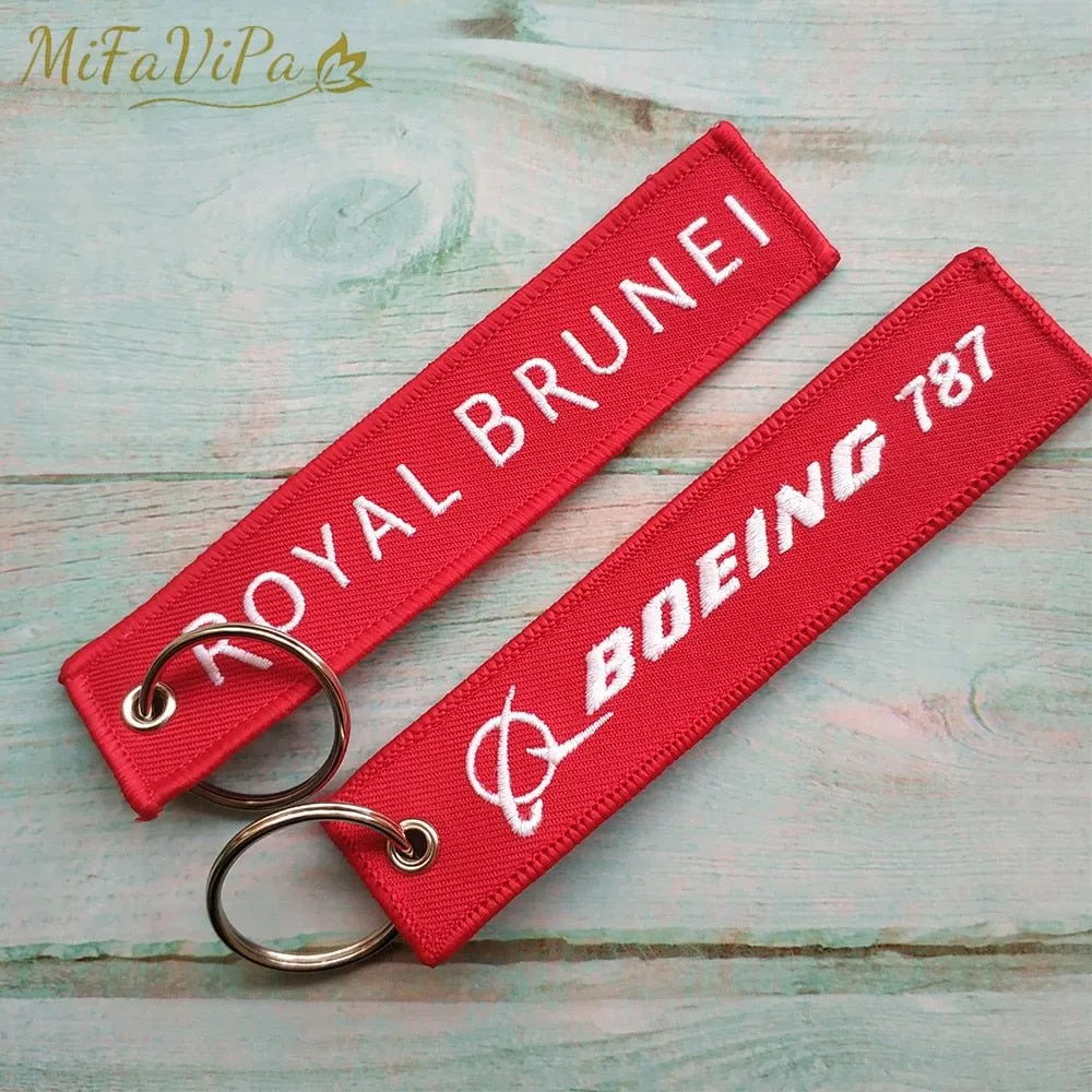 2 PCS A ROYAL BRUNEI B BOEING 787 EMBROIDERY KEY CHAINS