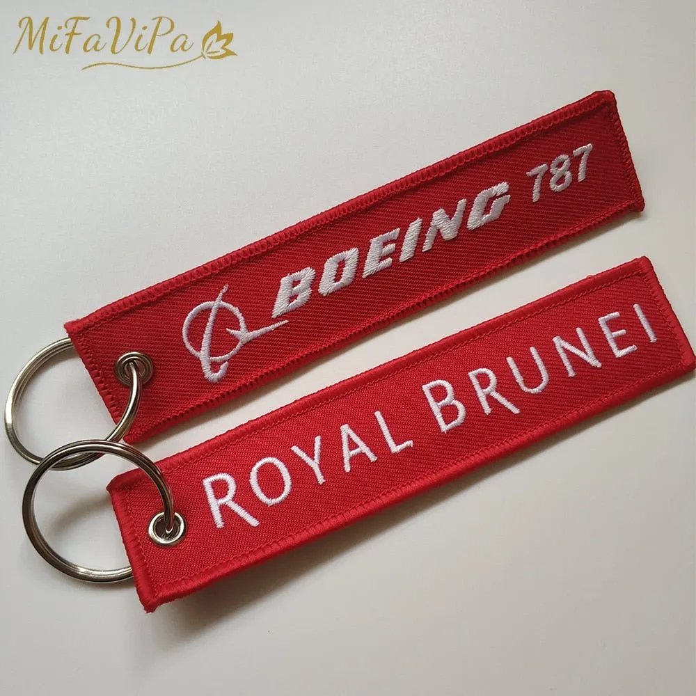 2 PCS A ROYAL BRUNEI B BOEING 787 EMBROIDERY KEY CHAINS