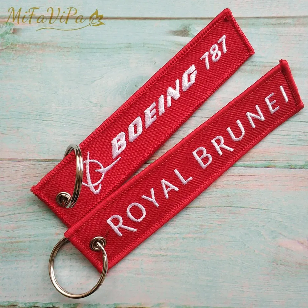 2 PCS A ROYAL BRUNEI B BOEING 787 EMBROIDERY KEY CHAINS