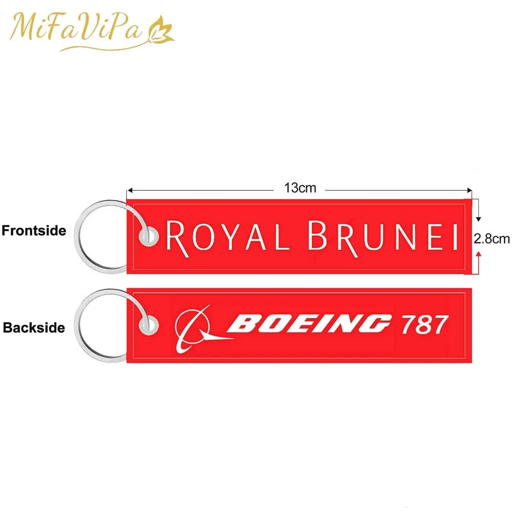 2 PCS A ROYAL BRUNEI B BOEING 787 EMBROIDERY KEY CHAINS