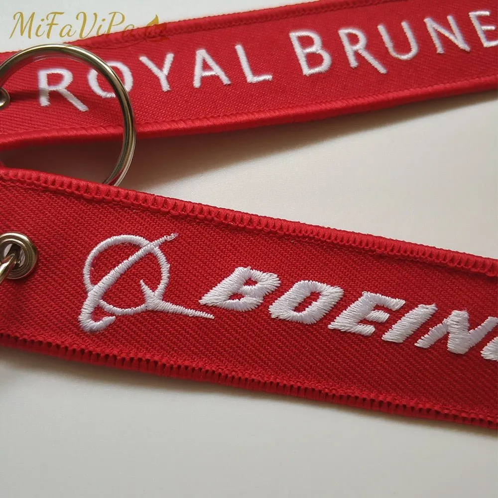 2 PCS A ROYAL BRUNEI B BOEING 787 EMBROIDERY KEY CHAINS