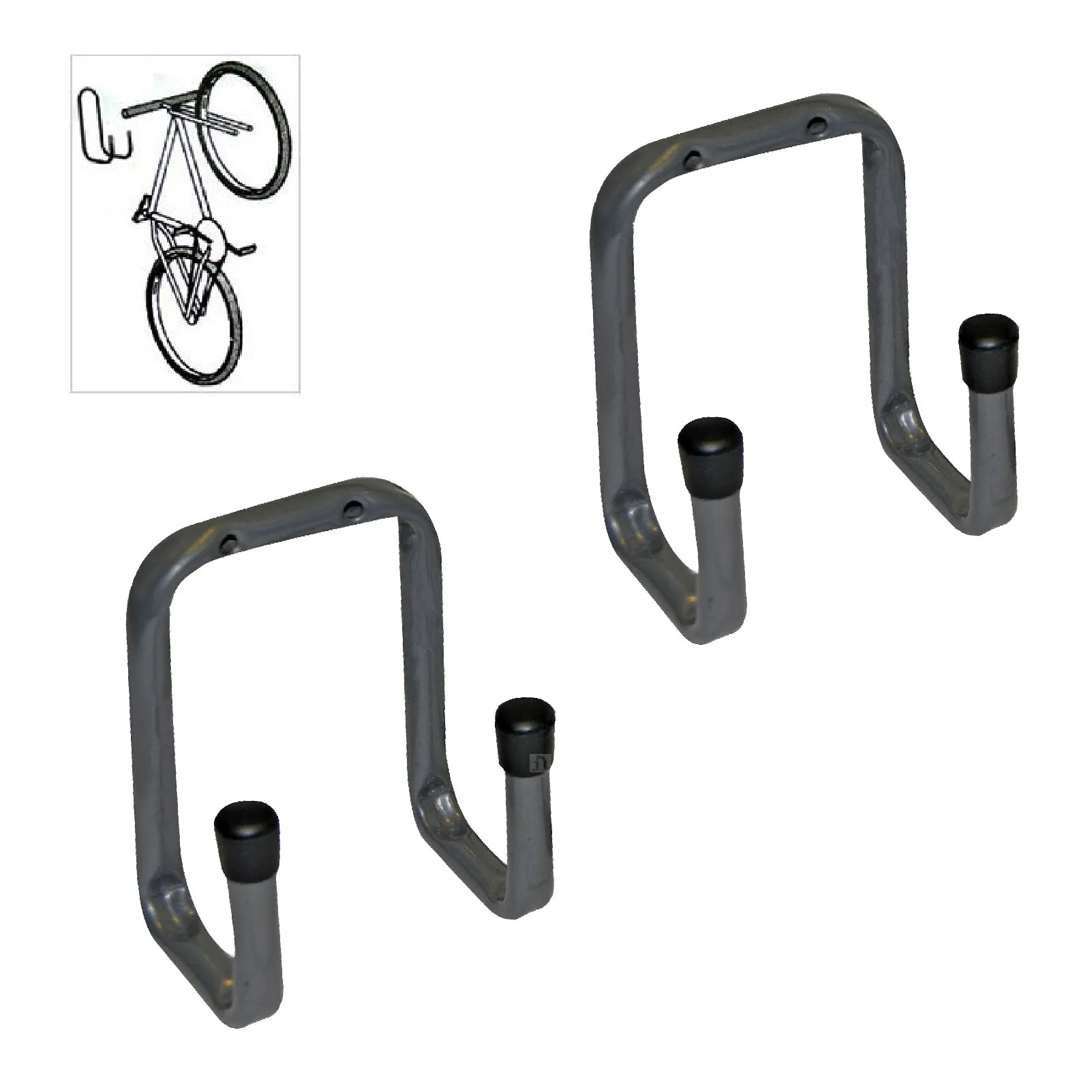 2 x Wall Mounted 70mm Tool / Bike Double Storage Hooks