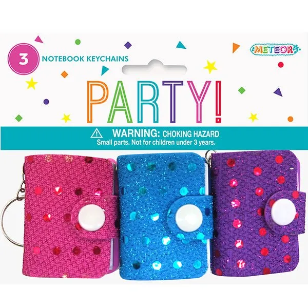 3pk Mini Sequin Notebook Keychains Party Favors