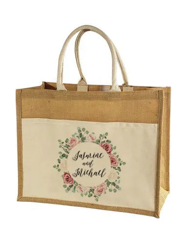 48 ct Easy-to-Decorate Jute Tote Bags with Canvas Front Pocket - By Case