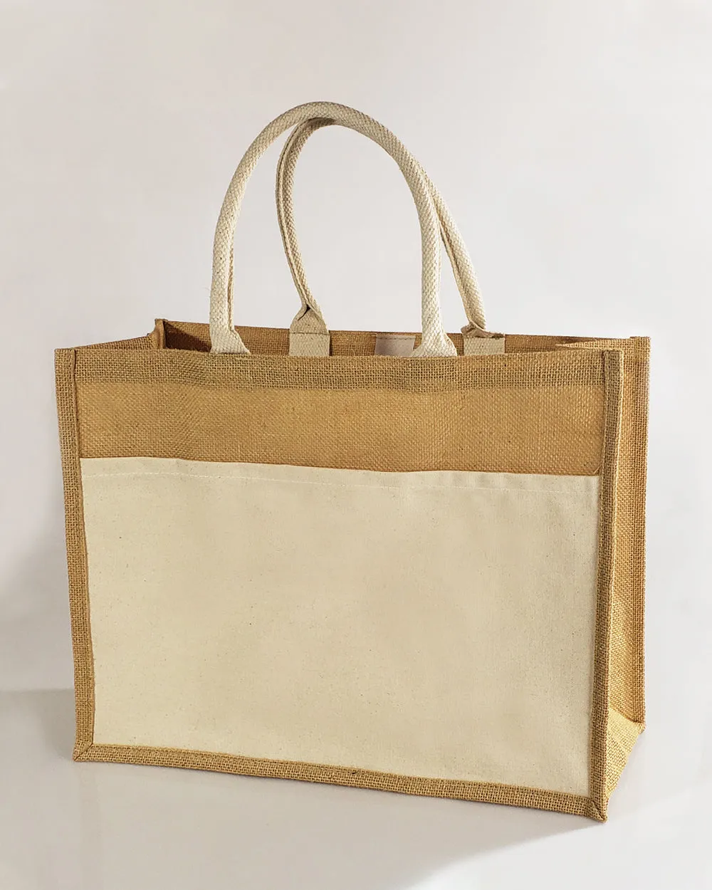 48 ct Easy-to-Decorate Jute Tote Bags with Canvas Front Pocket - By Case