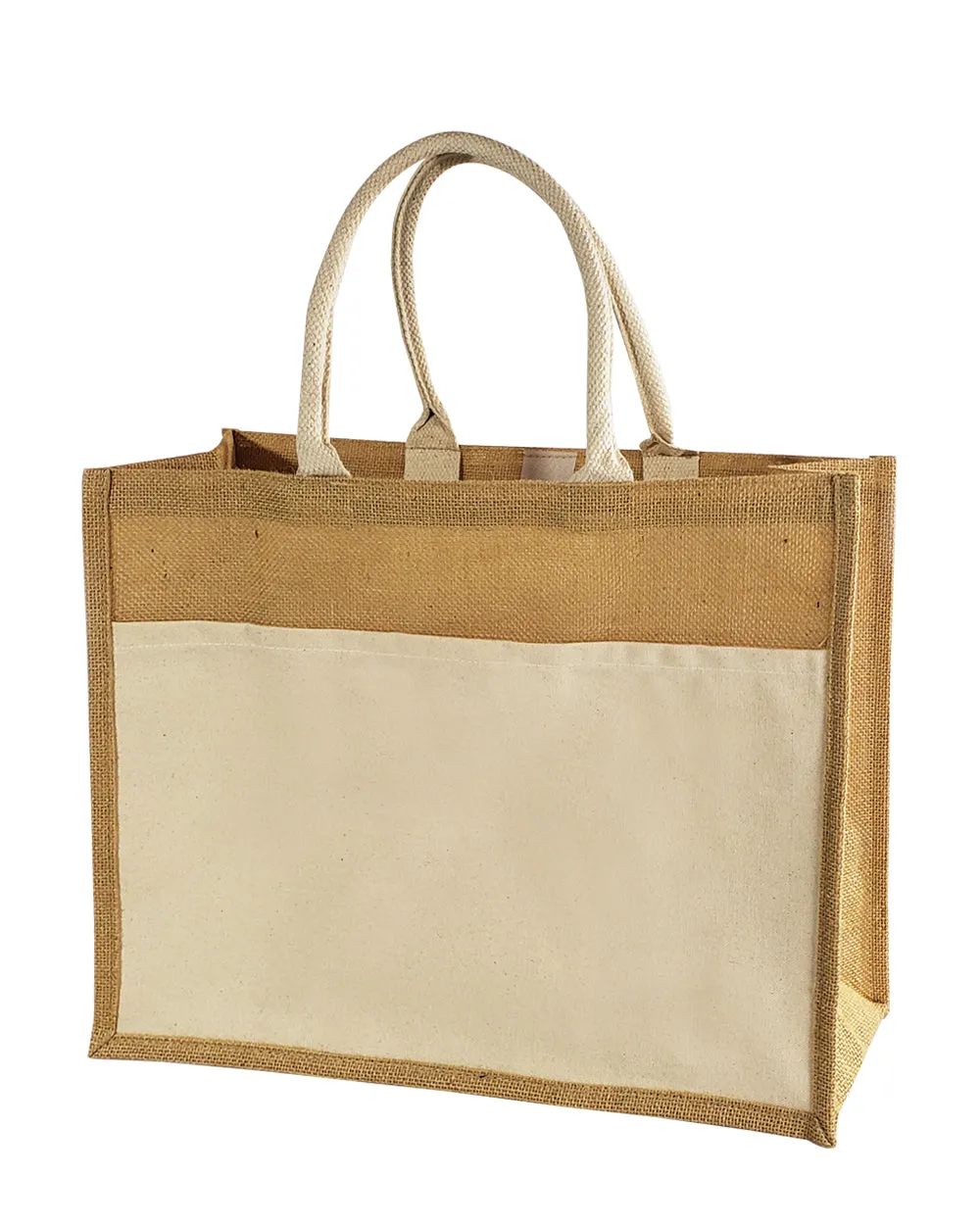 48 ct Easy-to-Decorate Jute Tote Bags with Canvas Front Pocket - By Case