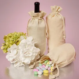 480 ct Single Bottle Natural Cotton Muslin Wine Bags with Drawstrings Closure - By Case