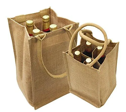 96 ct Natural Jute Wine Bags / Burlap Wine Tote Bags with Removable Dividers - By Case