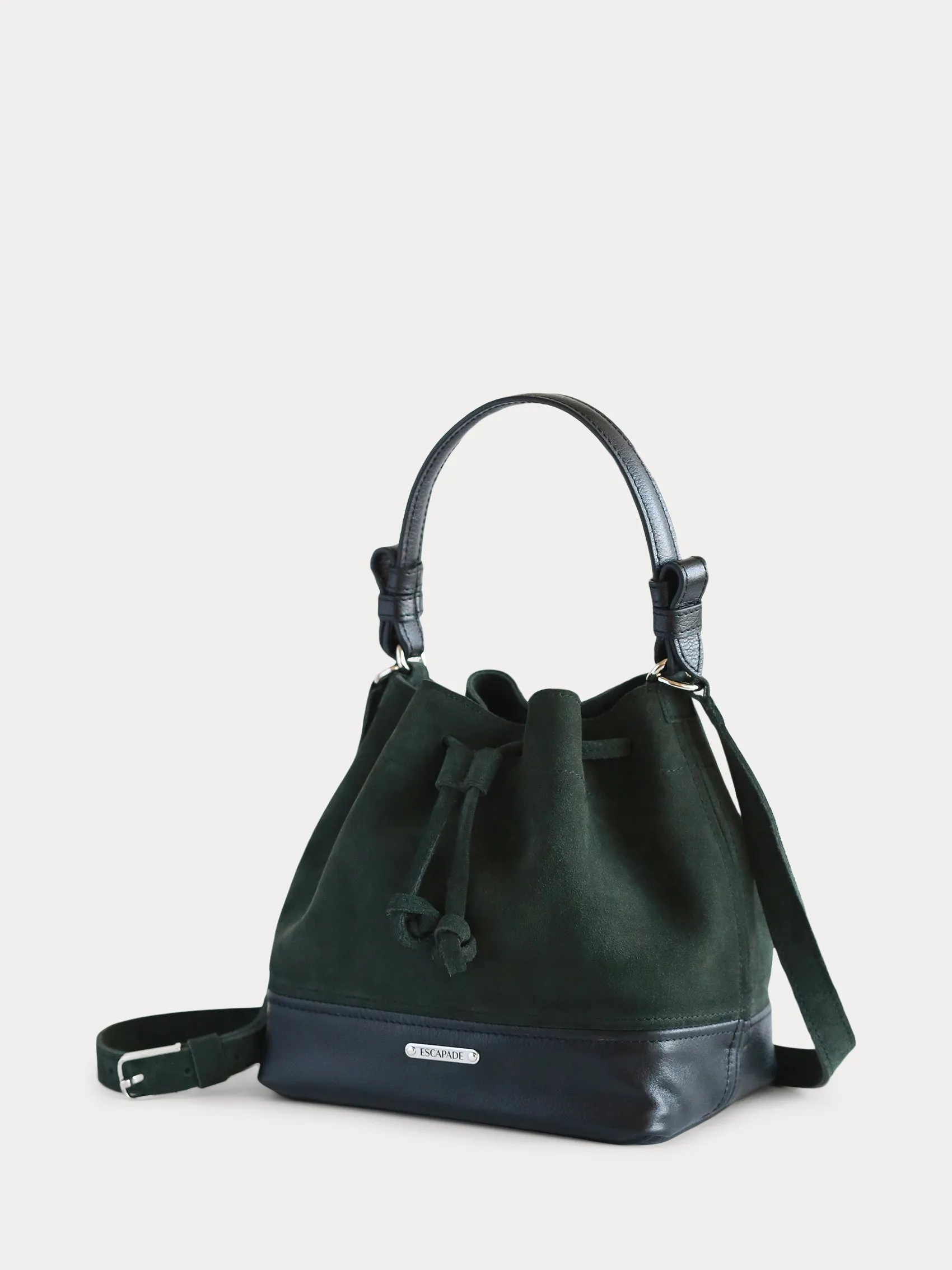 Alexandra. Green Suede Bucket Bag