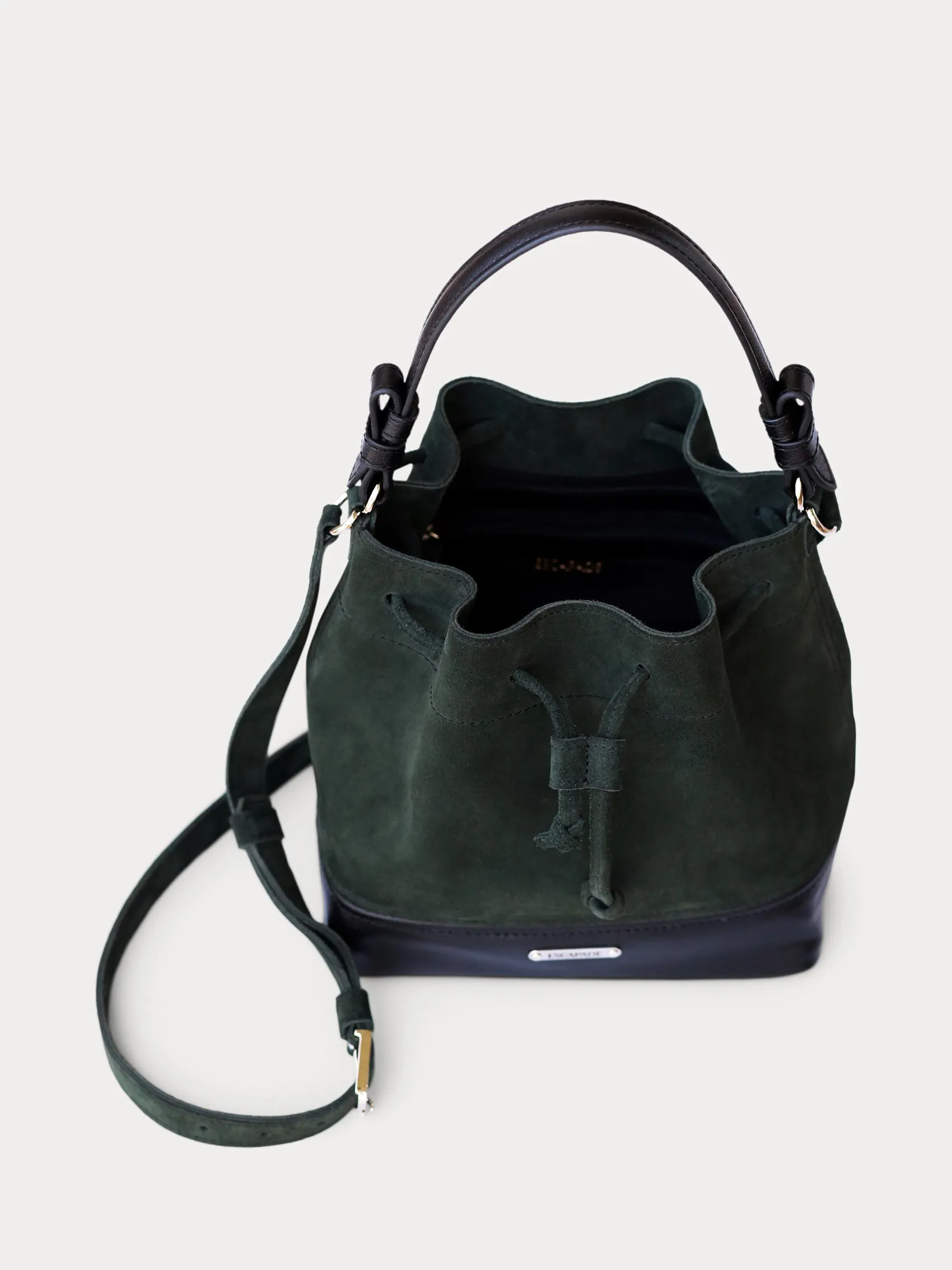 Alexandra. Green Suede Bucket Bag