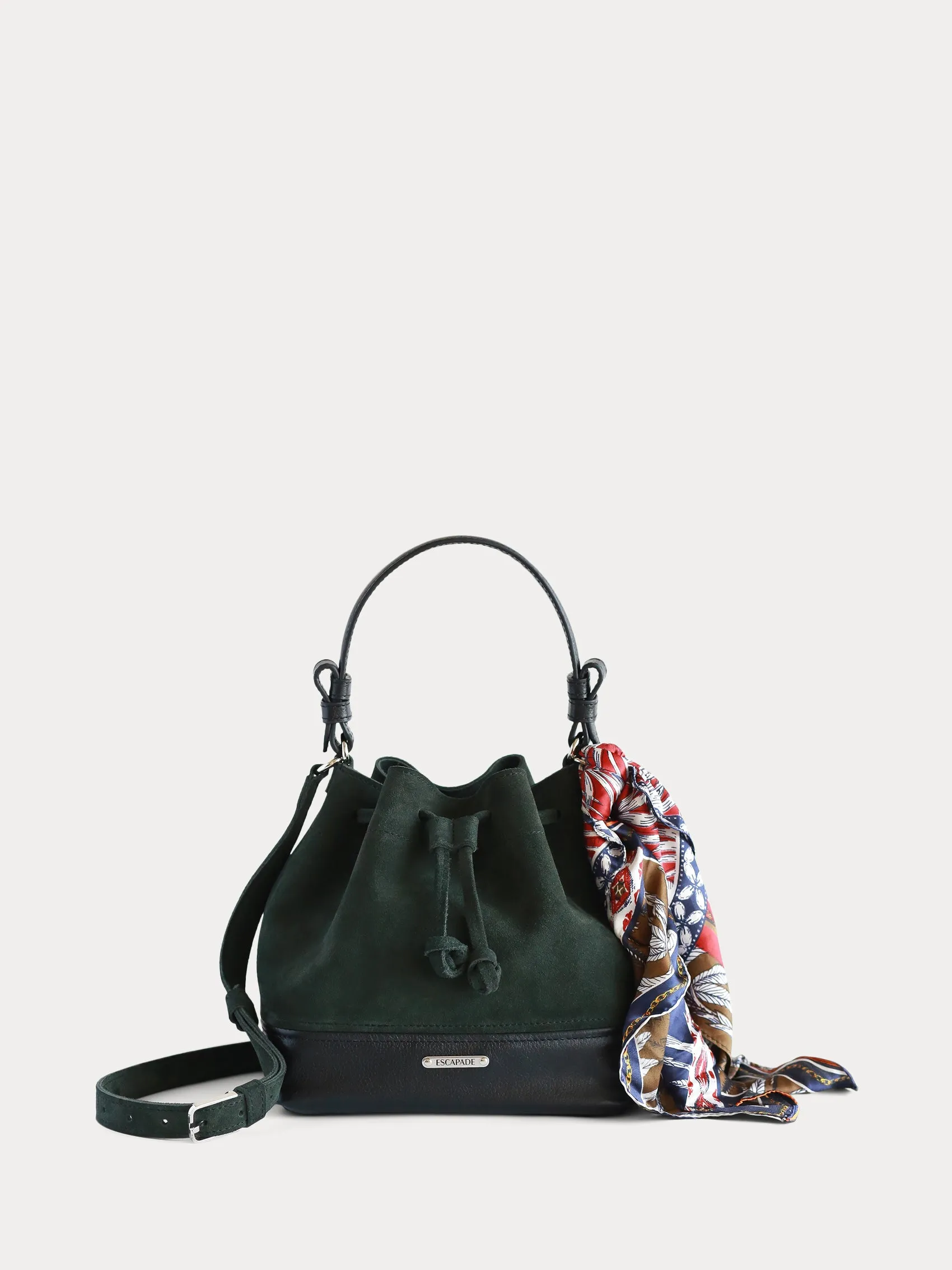 Alexandra. Green Suede Bucket Bag