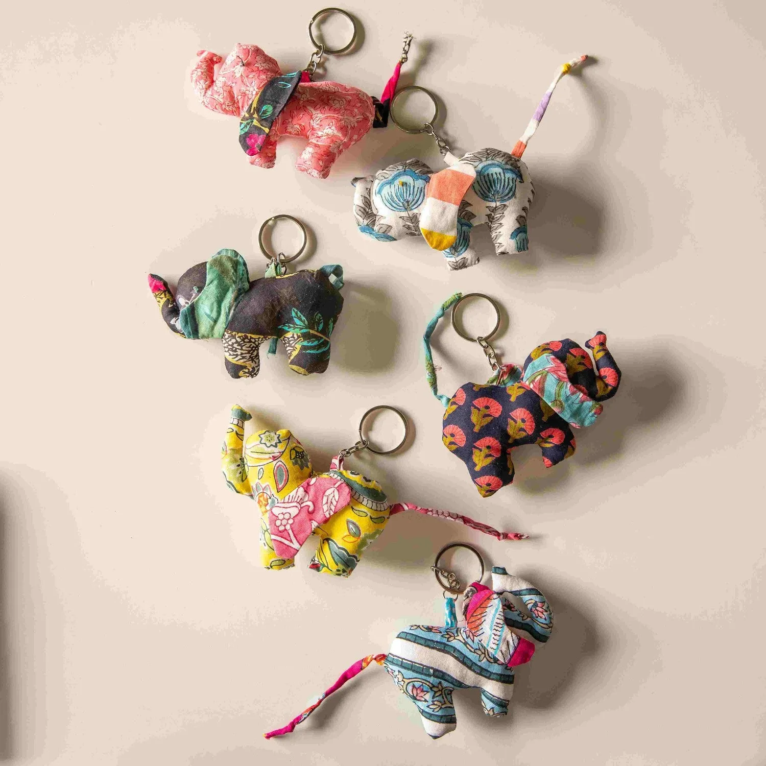 Assorted Colorful Elephant Keychains Set of 2