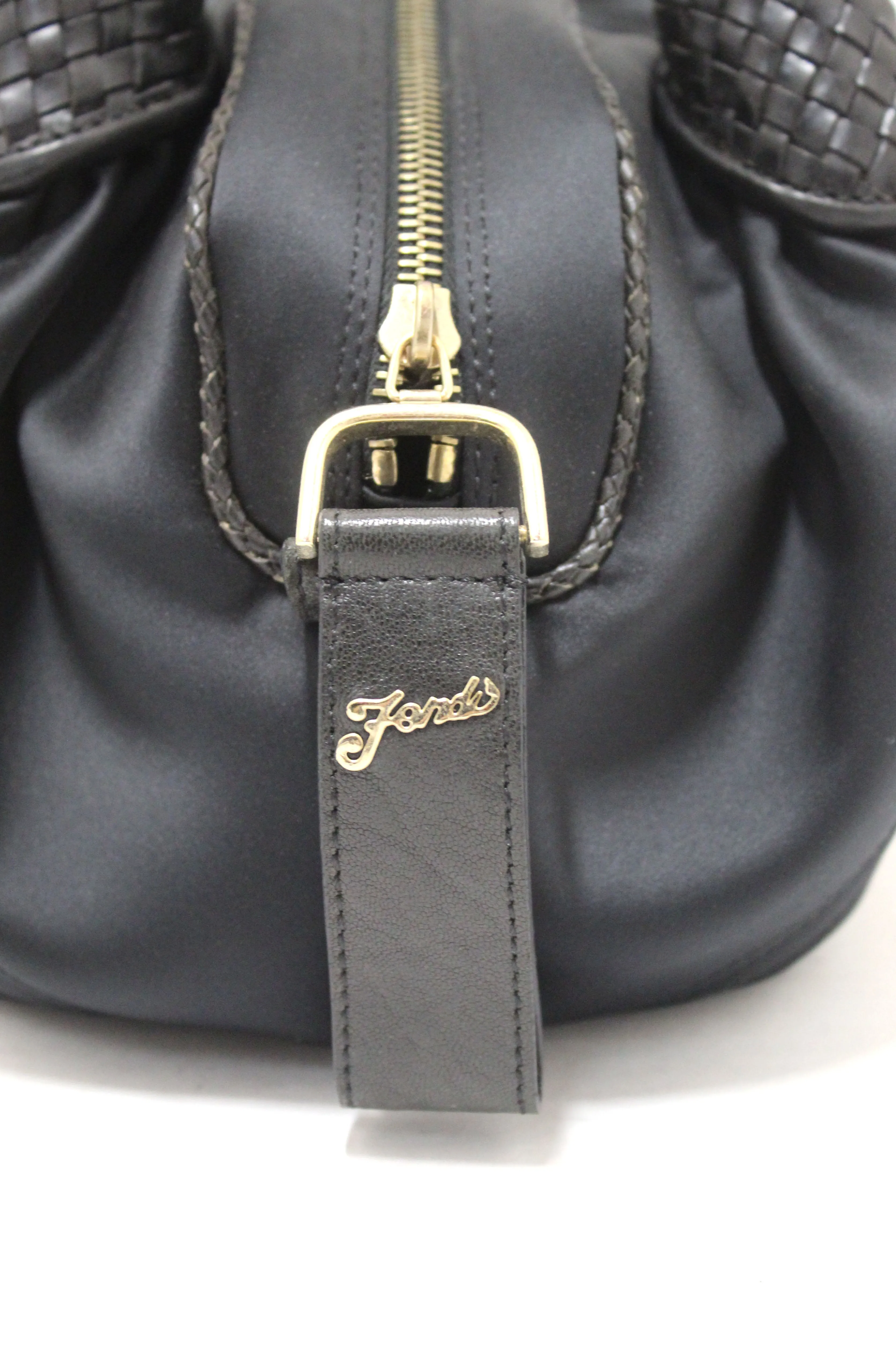 Authentic Fendi Black Satin and Leather Spy Bag