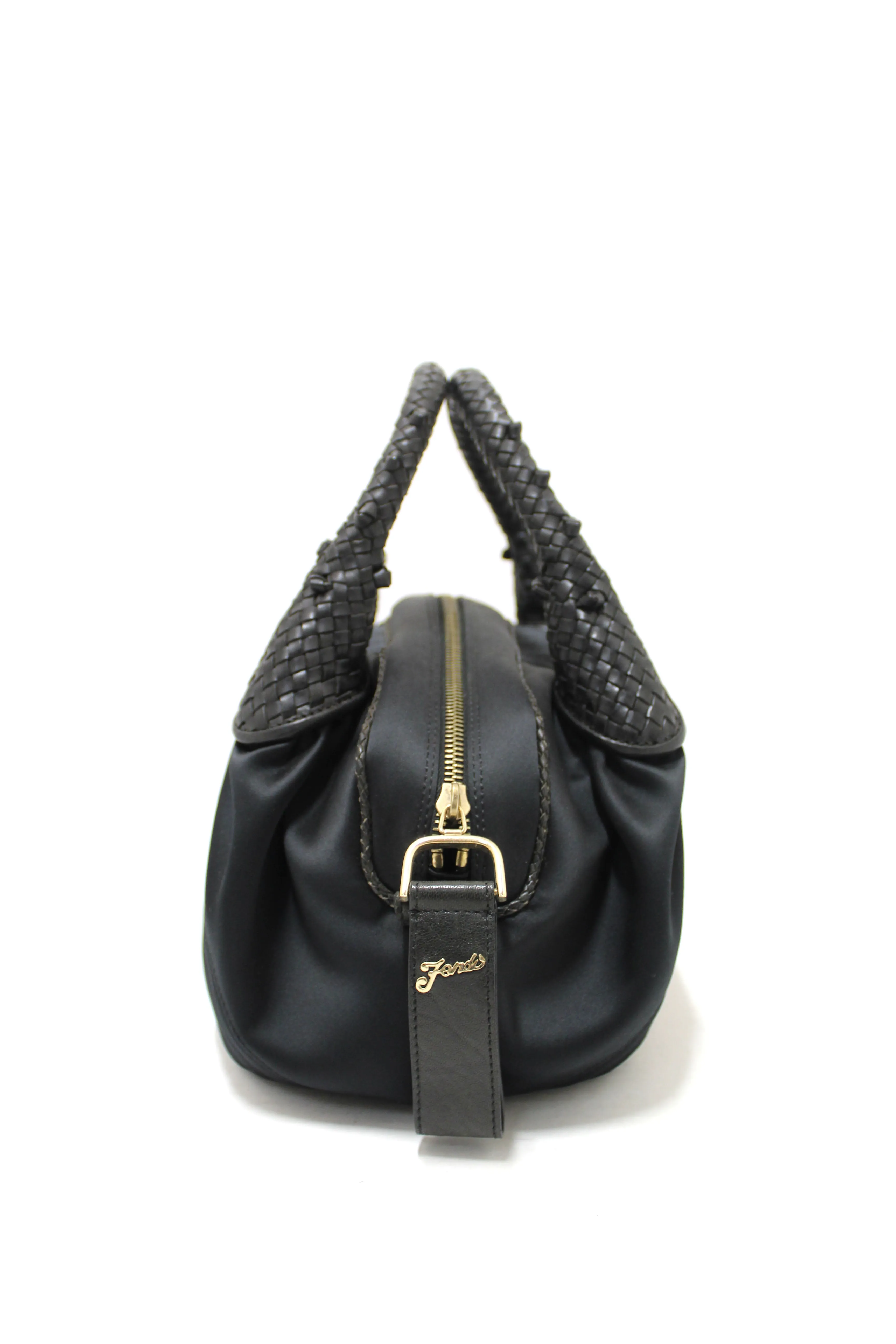 Authentic Fendi Black Satin and Leather Spy Bag