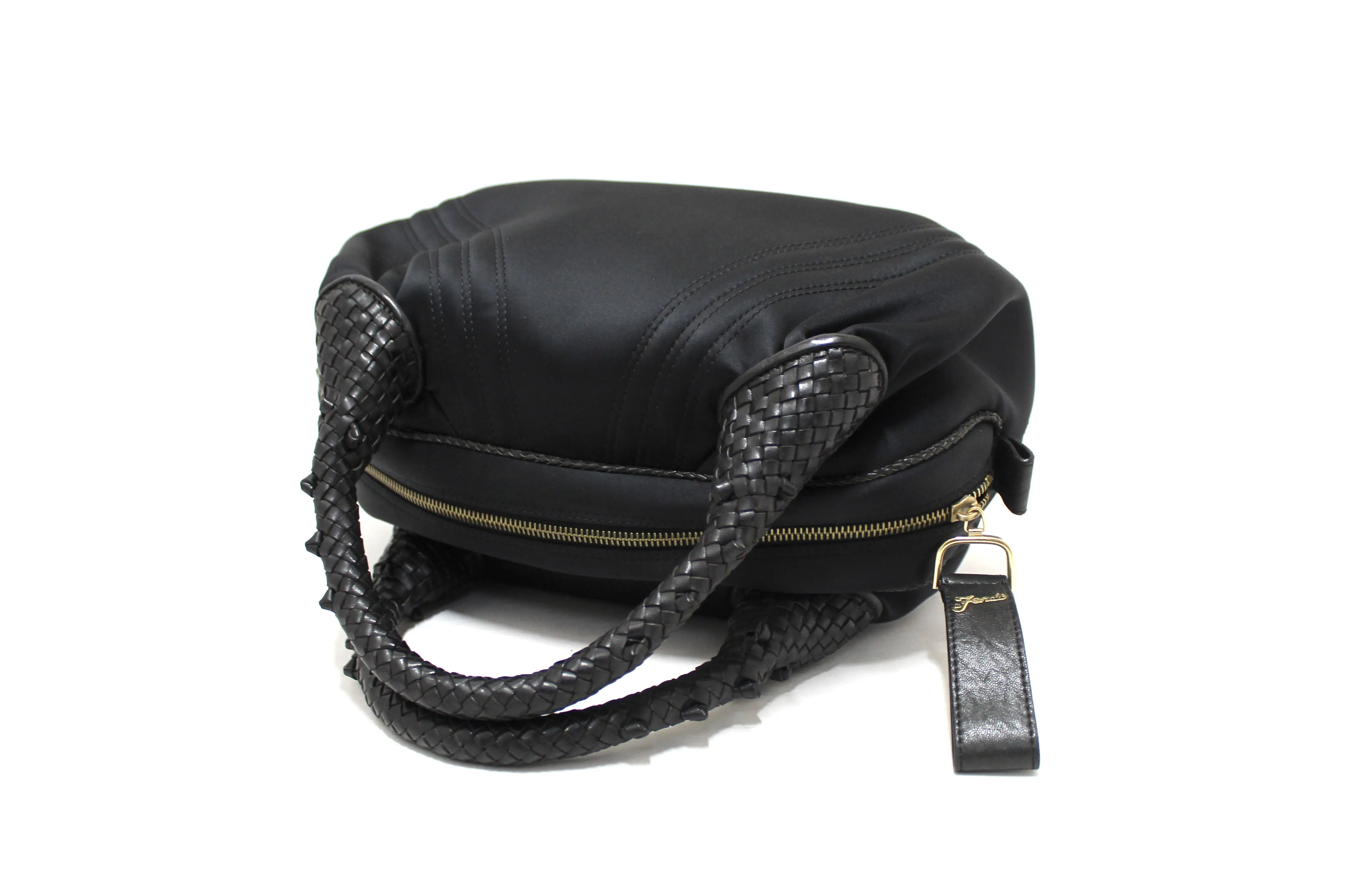 Authentic Fendi Black Satin and Leather Spy Bag