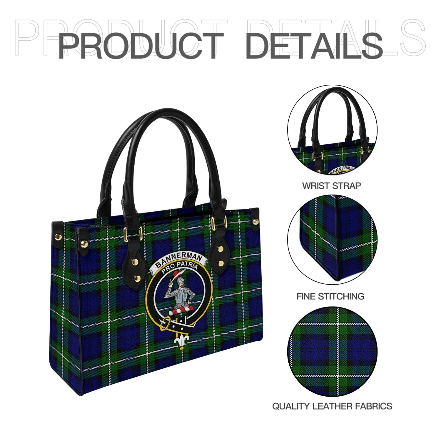 Bannerman Tartan Leather Bag with Family Crest