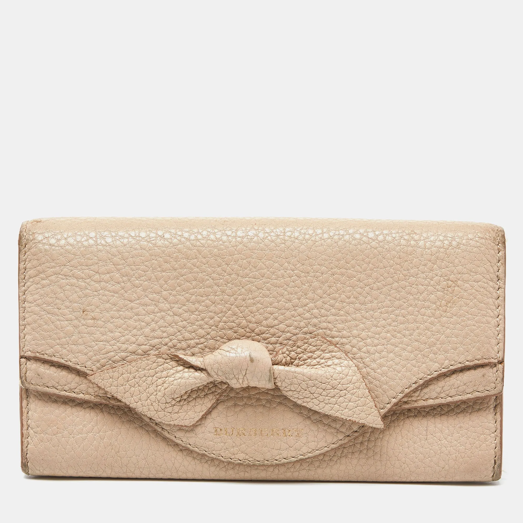 Beige Leather Bow Continental Wallet