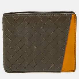 Beige/Mustard Intrecciato Leather Bifold Wallet