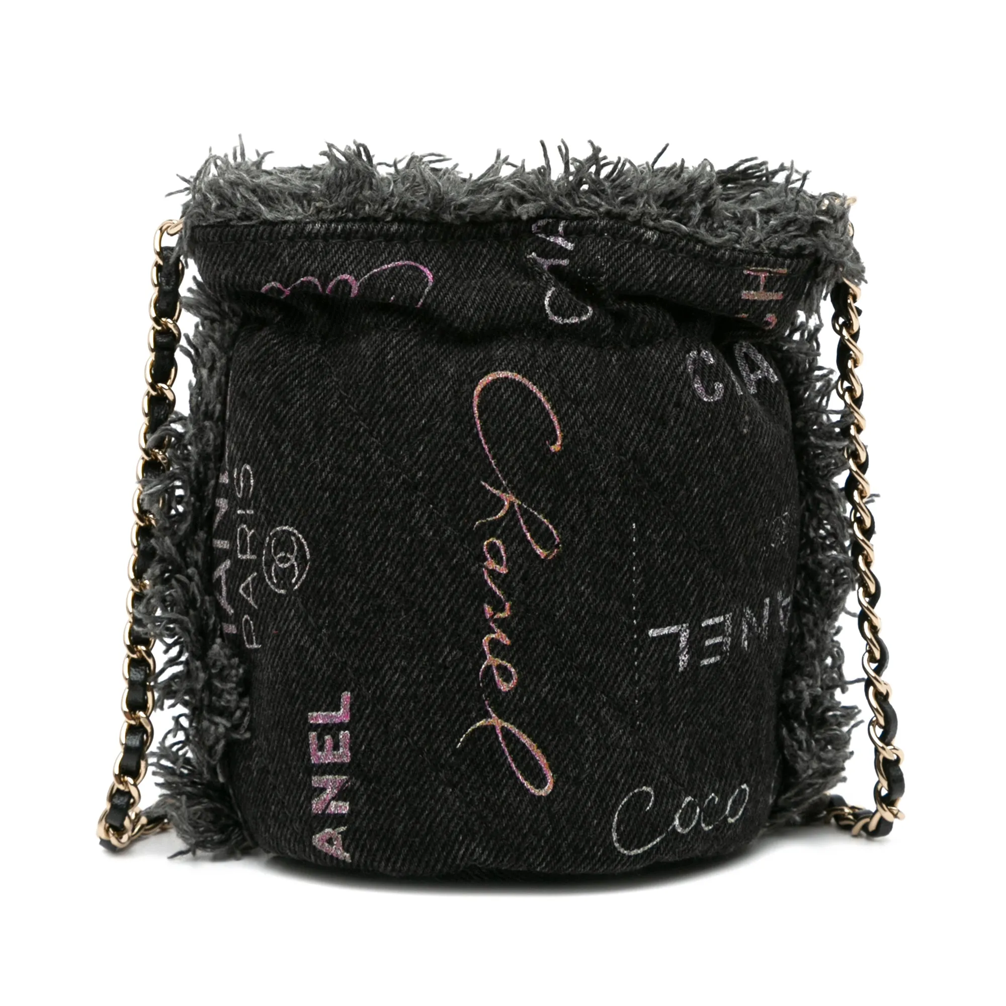 Black Chanel Mini Denim Mood Bucket with Chain