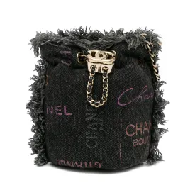 Black Chanel Mini Denim Mood Bucket with Chain