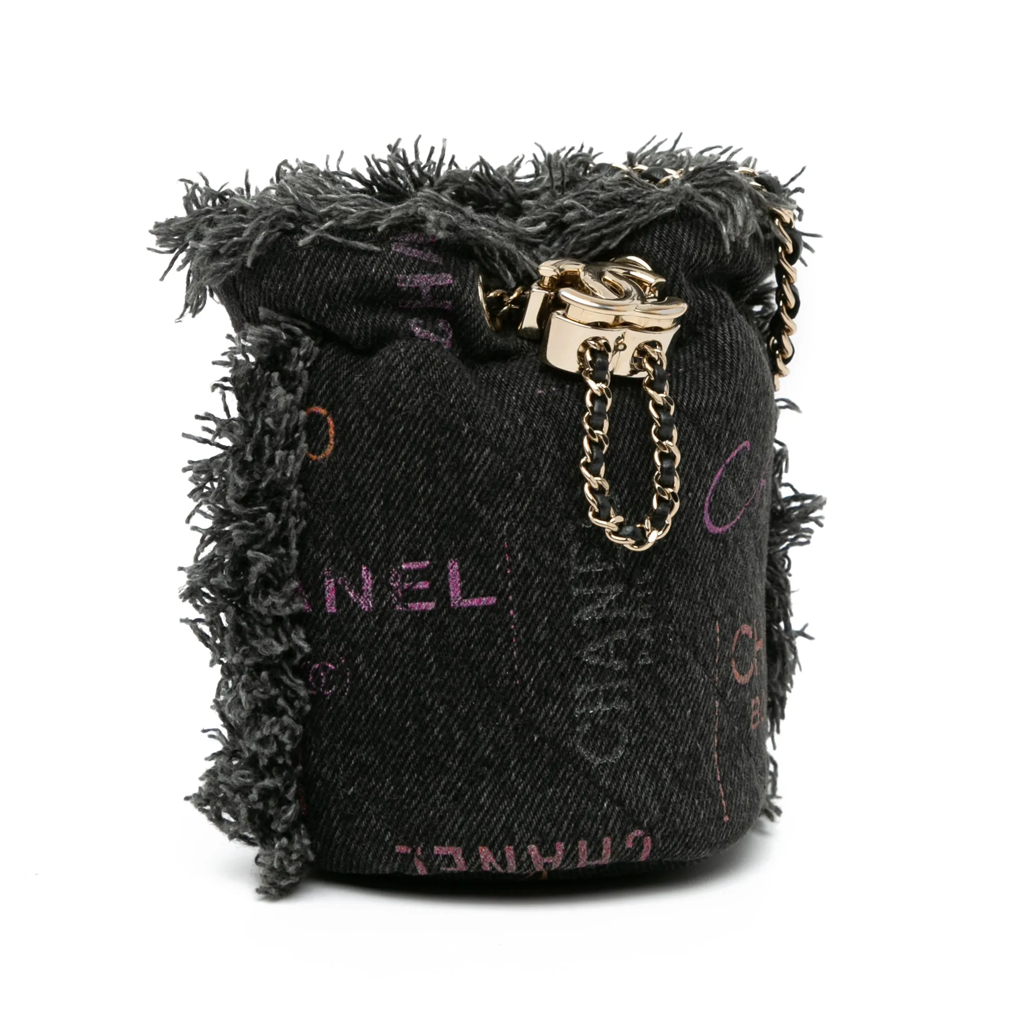 Black Chanel Mini Denim Mood Bucket with Chain