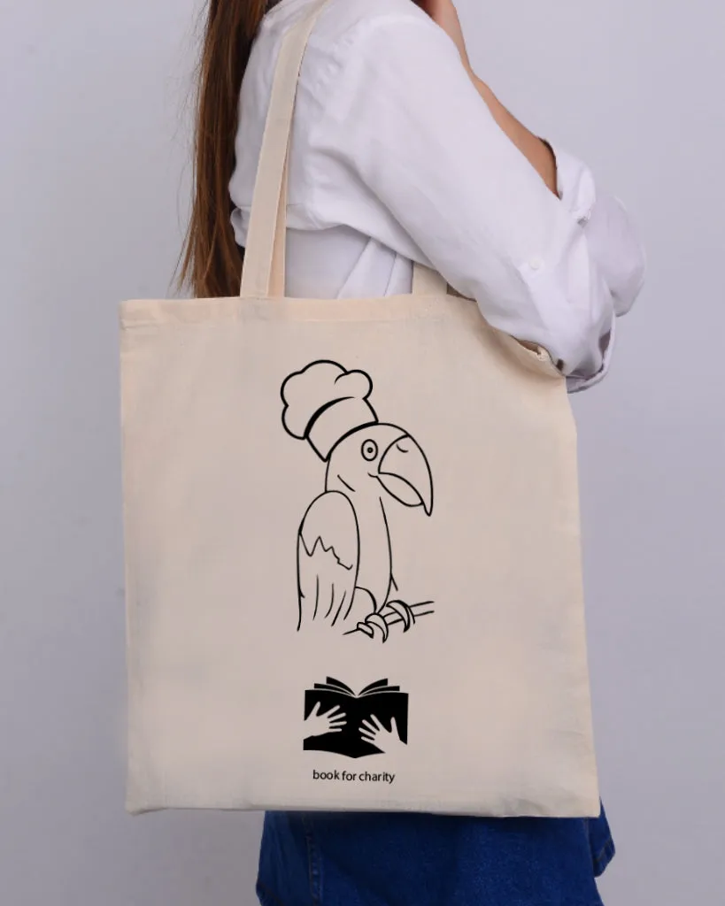 Black Color Parrot Tote Bag (Basic Level) - Coloring-Painting Bags for Kids