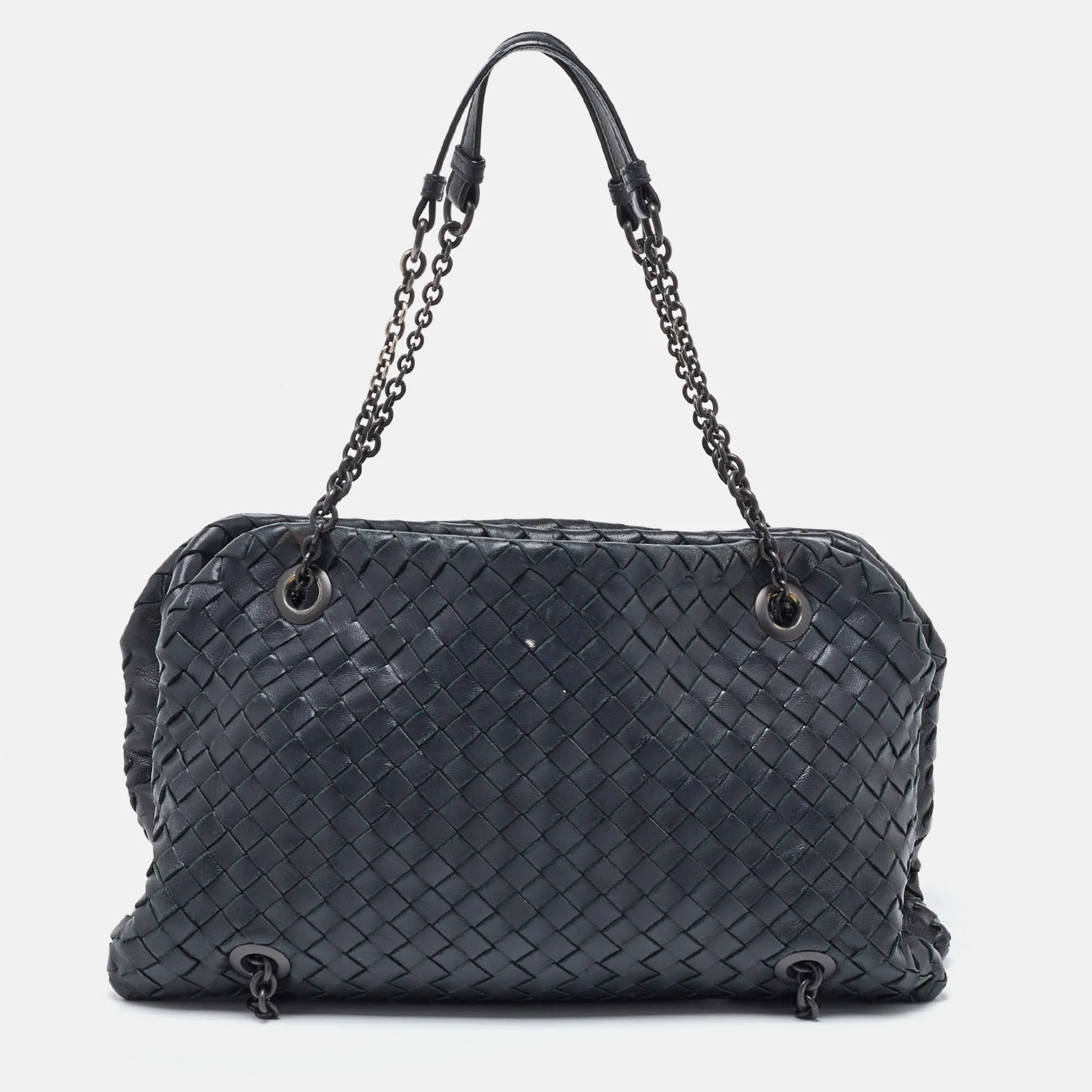 Black Intrecciato Leather Shoulder Bag