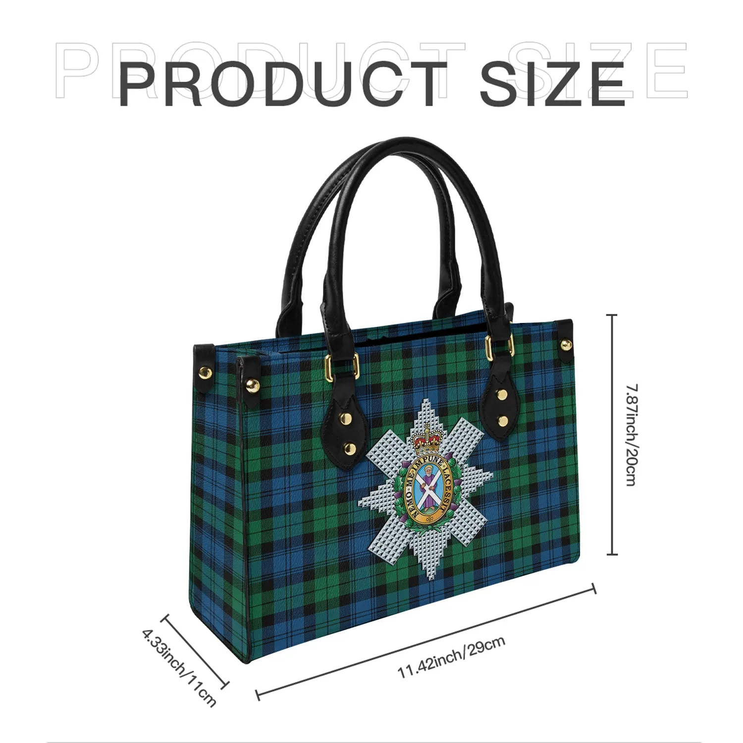 Black Watch Ancient Tartan Leather Bag with Family Crest