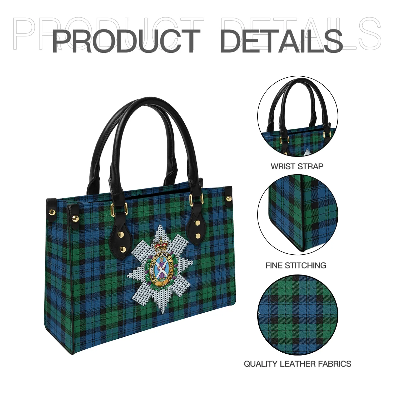 Black Watch Ancient Tartan Leather Bag with Family Crest