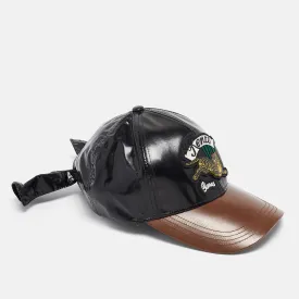 Black/Brown Faux Leather Applique Detail Baseball Cap