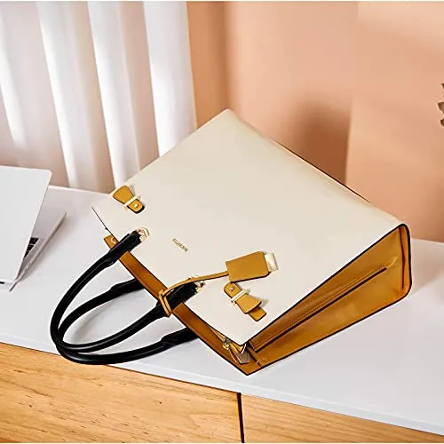 BOSTANTEN Briefcase for Women 15.6 Inch Leather Laptop Briefcase Shoulder Work Tote Bag Purse Beige