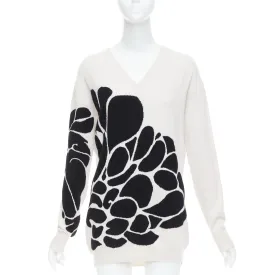 BOTTEGA VENETA 100% cashmere cream black abstract intarsia V-neck sweater IT40 S