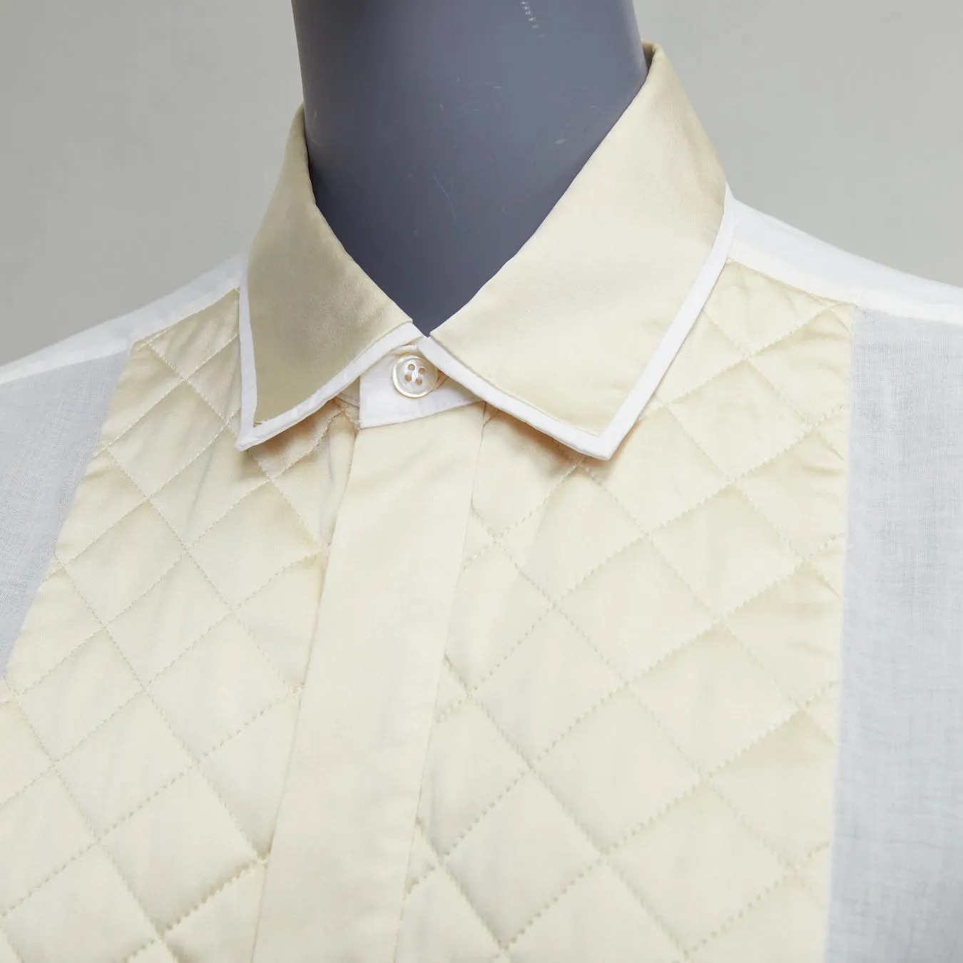 BOTTEGA VENETA 2019 white cotton cream silk blend quilted panels shirt IT42 M