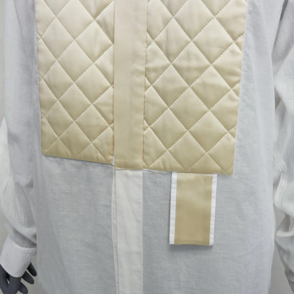 BOTTEGA VENETA 2019 white cotton cream silk blend quilted panels shirt IT42 M