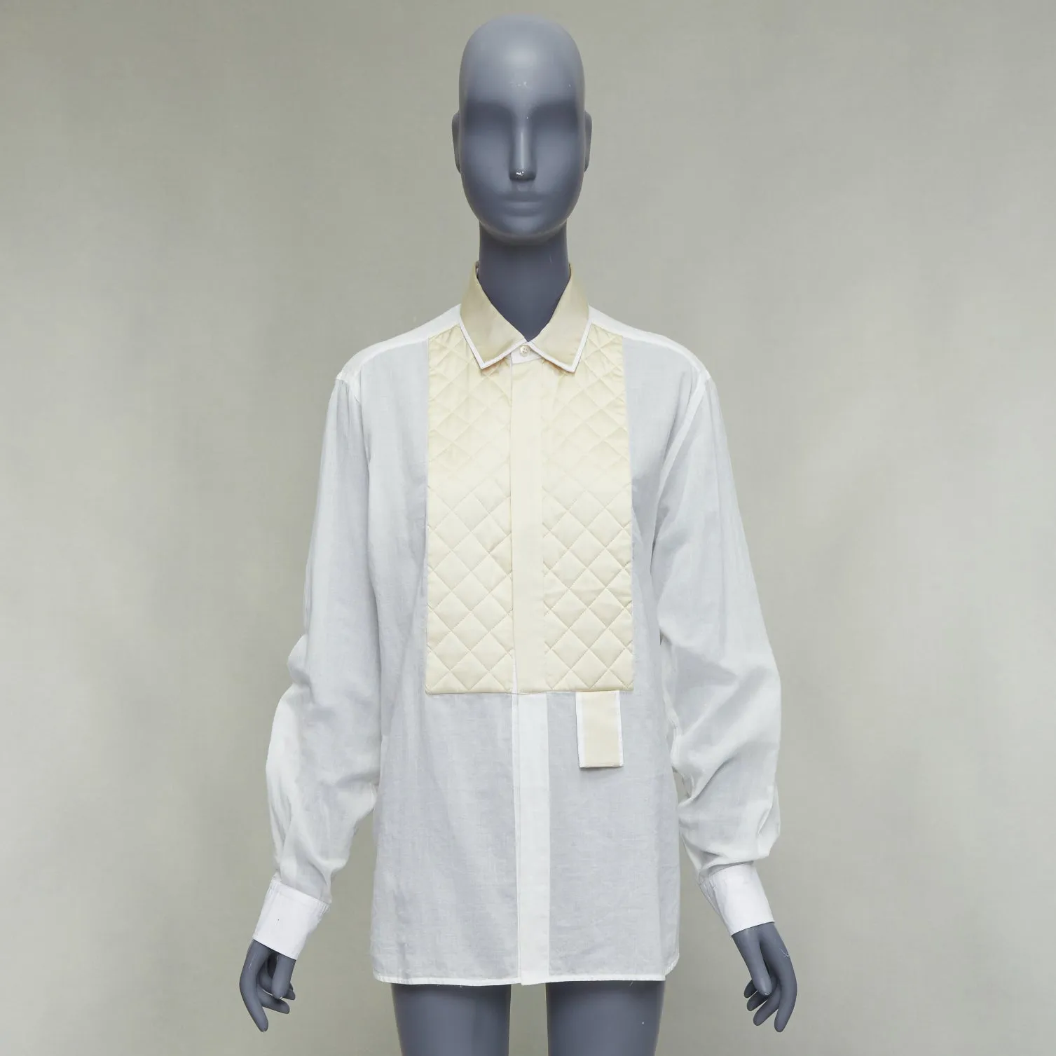 BOTTEGA VENETA 2019 white cotton cream silk blend quilted panels shirt IT42 M