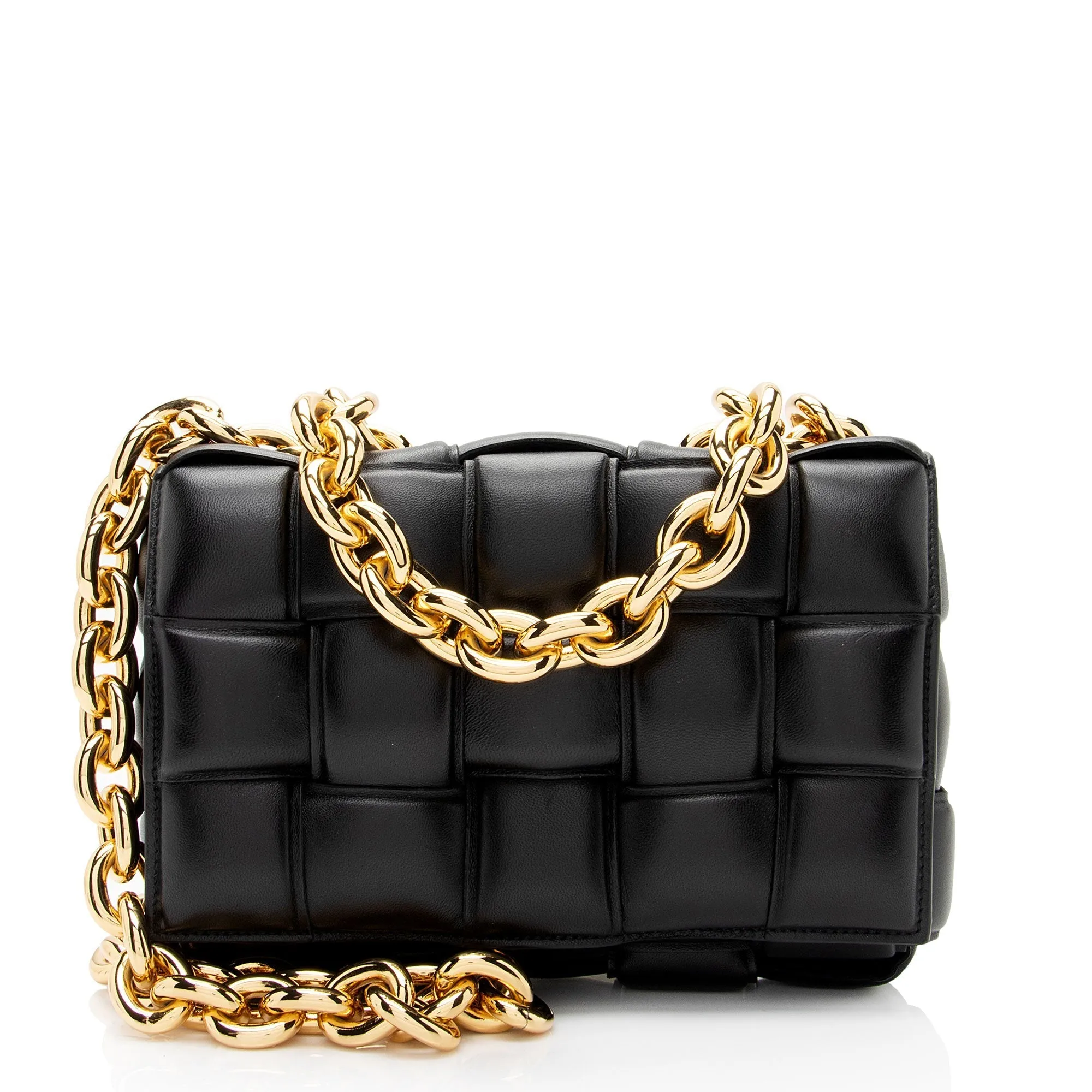 Bottega Veneta Lambskin Cassette Chain Maxi Shoulder Bag (SHF-xyxd6R)