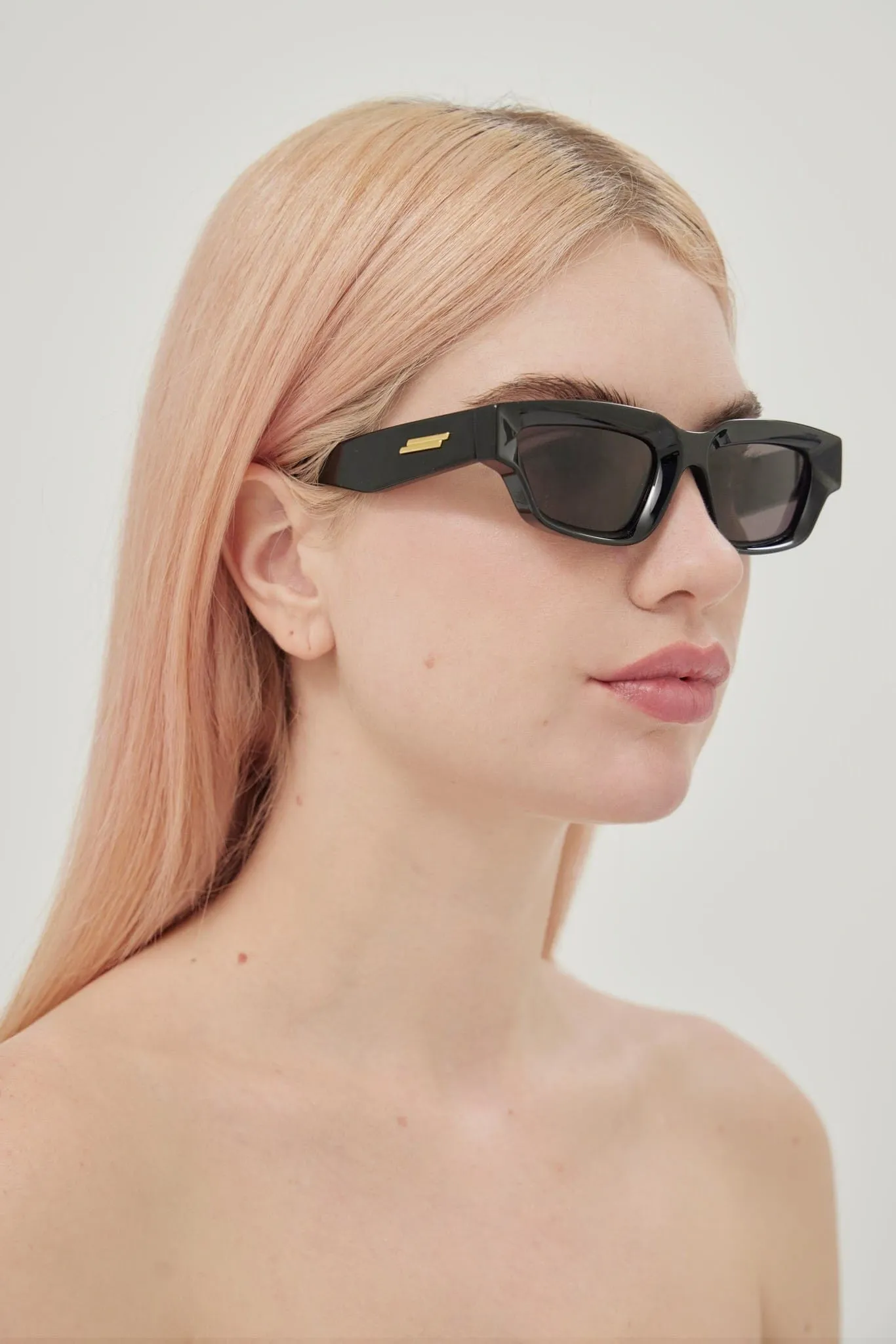 Bottega Veneta micro rectangular black sunglasses